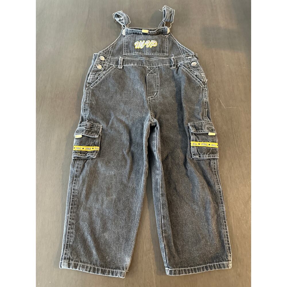 Vintage All Star MVP Toddler 5/6 Distressed Black Overalls 90s/Y2K